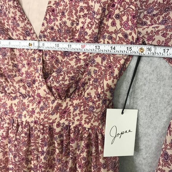 Japna Dress Small Pink Cream Paisley Wrap Flowy Puff Tie Belt Cottage Boho - Picture 6 of 15